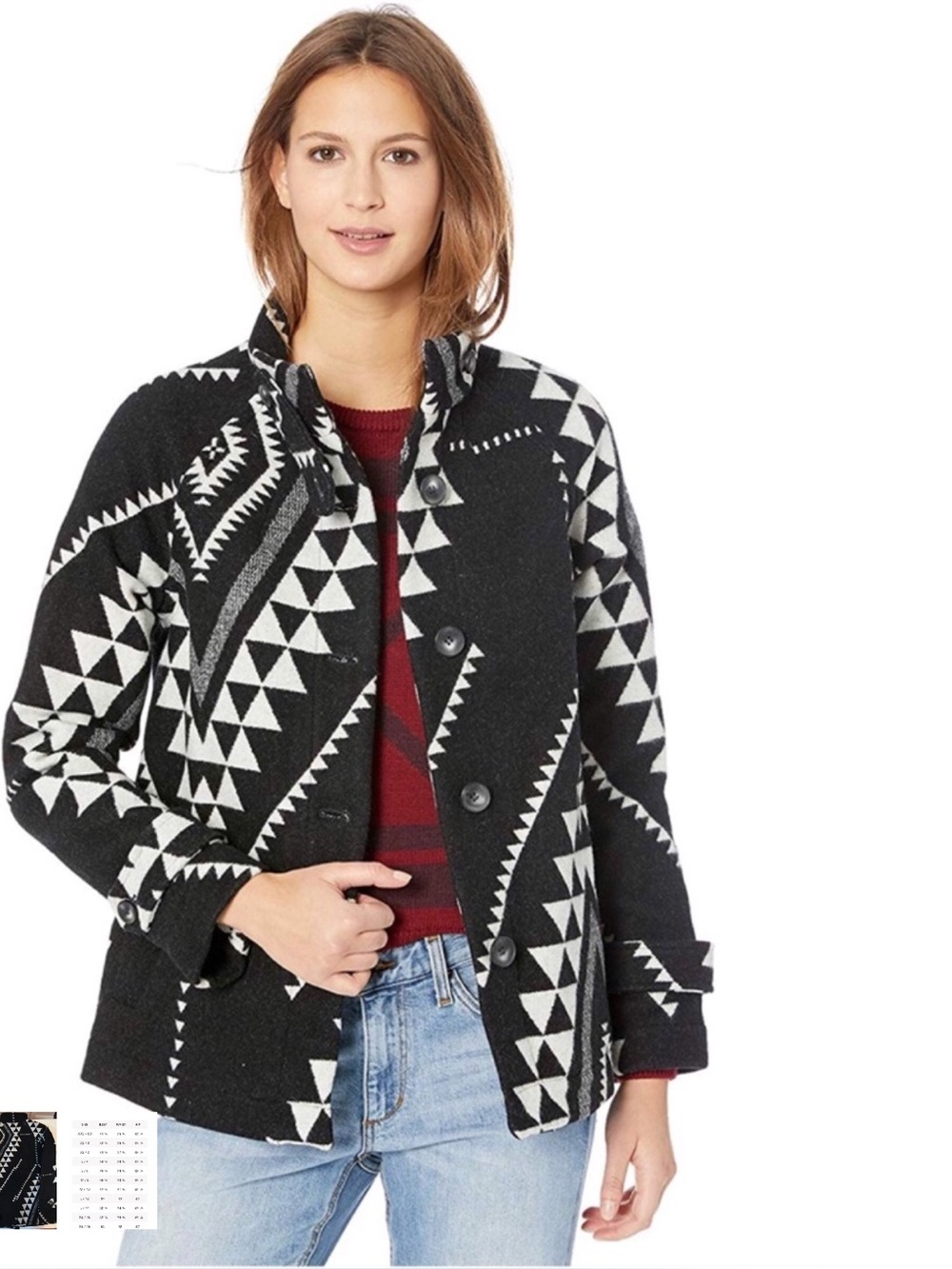 Pendleton Black Mesa Aztec Vergin Wool Blanket Coat Jacket Women Size S